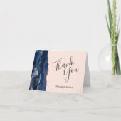 Navy Blue Agaat Roos Goud Blush Bruiloft Dank u Kaart (Voorkant)