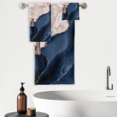 Navy Blue Agaat Roos Goud Marmer Monogram Bad Handdoek