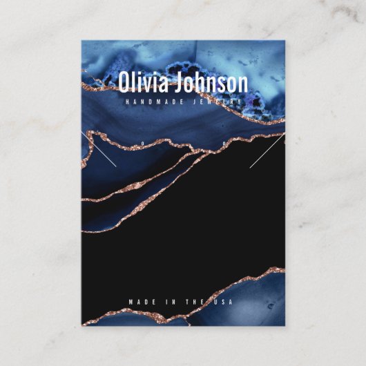 Navy Blue Agaat Sieraden Oorbellen Ketting Display Visitekaartje (Voorkant)