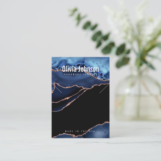 Navy Blue Agaat Sieraden Oorbellen Ketting Display Visitekaartje (Staand voorkant)