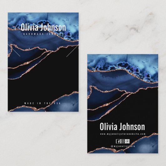 Navy Blue Agaat Sieraden Oorbellen Ketting Display Visitekaartje (Voorkant / Achterkant)