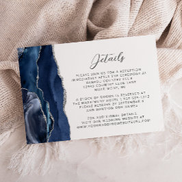 Navy Blue Agaat Silver Wedding Details Informatiekaartje