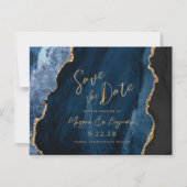 Navy Blue Agaat Wedding Save the Date Magnetische Uitnodiging (Voorkant)