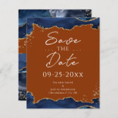 Navy Blue Agate Burnt Oranje Save the Date (Voorkant / Achterkant)