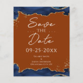 Navy Blue Agate Burnt Oranje Save the Date (Voorkant)