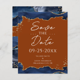Navy Blue Agate Burnt Oranje Save the Date
