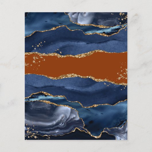 Navy Blue Agate Burnt Oranje Weddenschap Flyer (Achterkant)