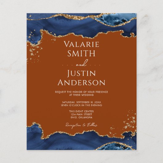Navy Blue Agate Burnt Oranje Weddenschap Flyer (Voorkant)