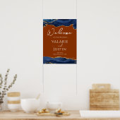 Navy Blue Agate Burnt Oranje Weddenschap Welkomstt Poster (Keuken)