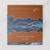 Navy Blue Agate Burnt Oranje Wedding Place Card Plaatskaartje (Buitenkant ongevouwen)