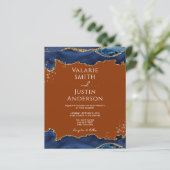 Navy Blue Agate Burnt Sinaasappel Wedding Invitati (Staand voorkant)