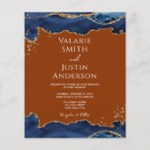 Navy Blue Agate Burnt Sinaasappel Wedding Invitati (Voorkant)