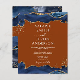Navy Blue Agate Burnt Sinaasappel Wedding Invitati