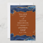 Navy Blue Agate Burnt Sinaasappel Wedding Invitati Kaart (Voorkant)