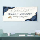 Navy Blue Agate Faux Gold Glitter Afstuderen Spandoek (Beurs)