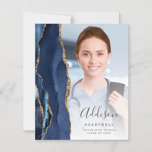 Navy Blue Agate Foto 2025 Afstuderen Aankondiging (Voorkant)