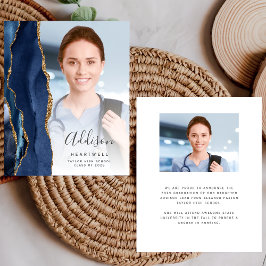 Navy Blue Agate Foto 2025 Afstuderen Aankondiging