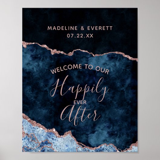 Navy Blue Agate, gelukkig na welkomstteken Poster (Voorkant)