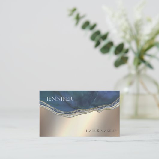 Navy blue agate geode chic Gold metallic Visitekaartje (Staand voorkant)