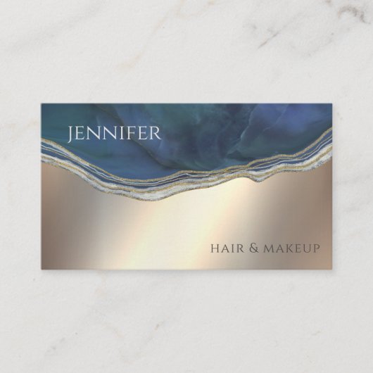 Navy blue agate geode chic Gold metallic Visitekaartje (Voorkant)