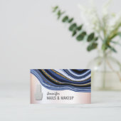 Navy blue agate geode chic metallic soft roze nage visitekaartje (Staand voorkant)