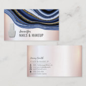 Navy blue agate geode chic metallic soft roze nage visitekaartje (Voorkant / Achterkant)