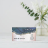 Navy blue agate geode chic metallic soft roze nage visitekaartje (Staand voorkant)