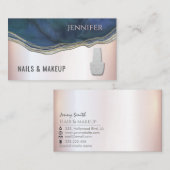 Navy blue agate geode chic metallic soft roze nage visitekaartje (Voorkant / Achterkant)