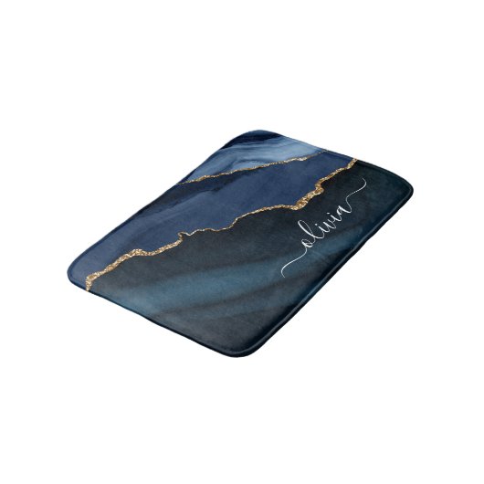 Navy Blue Agate Geode Gold Monogram Badmat (Gekanteld)