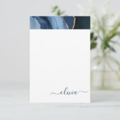 Navy Blue Agate Geode Gold Monogram Bedankkaart (Staand voorkant)