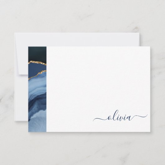Navy Blue Agate Geode Gold Monogram Bedankkaart (Voorkant)