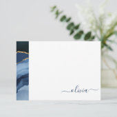 Navy Blue Agate Geode Gold Monogram Bedankkaart (Staand voorkant)