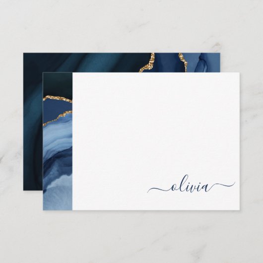 Navy Blue Agate Geode Gold Monogram Bedankkaart (Voorkant / Achterkant)