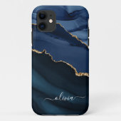 Navy Blue Agate Geode Gold Monogram Case-Mate iPhone Case (Achterkant)