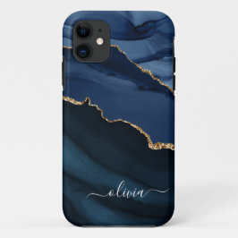 Navy Blue Agate Geode Gold Monogram Case-Mate iPhone Case