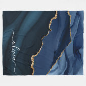 Navy Blue Agate Geode Gold Monogram Fleece Deken (Voorkant (Horizontaal))