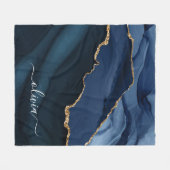 Navy Blue Agate Geode Gold Monogram Fleece Deken (Voorkant (Horizontaal))