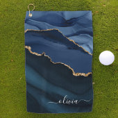 Navy Blue Agate Geode Gold Monogram Golfhanddoek