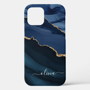 Navy Blue Agate Geode Gold Monogram Hoesje-Mate iP Case-Mate iPhone Case