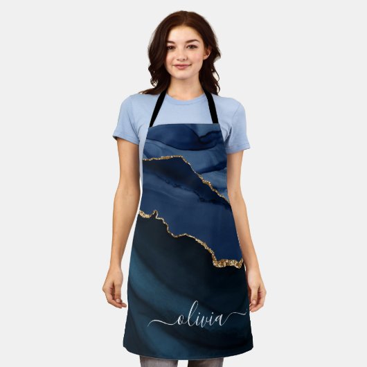 Navy Blue Agate Geode Gold Monogram Schort (Gedragen)