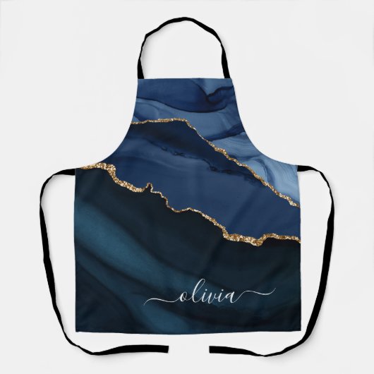 Navy Blue Agate Geode Gold Monogram Schort (Voorkant)