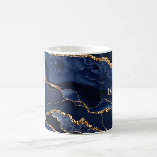 Navy Blue Agate Geode Monogram Modern Koffiemok (Center)