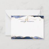 Navy Blue Agate Geode Script Monogram Gold Glitter Notitiekaartje (Voorkant)