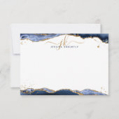 Navy Blue Agate Geode Script Monogram Gold Glitter Notitiekaartje (Voorkant)