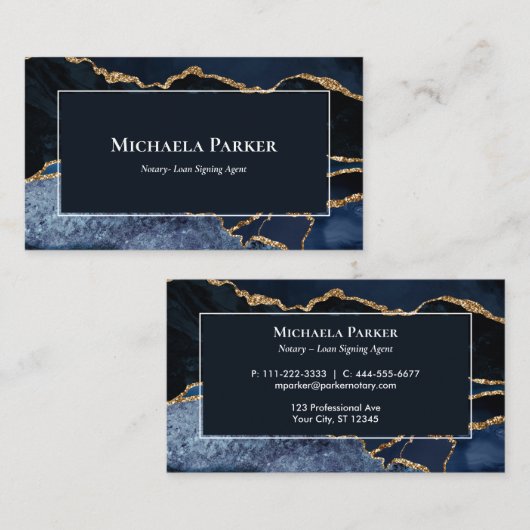 Navy Blue Agate Geode White Professional Visitekaartje (Voorkant / Achterkant)
