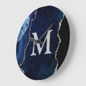 Navy Blue Agate - gepersonaliseerd monogram acryl Grote Klok (Hoek)