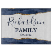 Navy Blue Agate Glitter Gold White Familienaam Cut Snijplank (Voorkant)