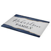 Navy Blue Agate Glitter Gold White Familienaam Snijplank (Hoek)