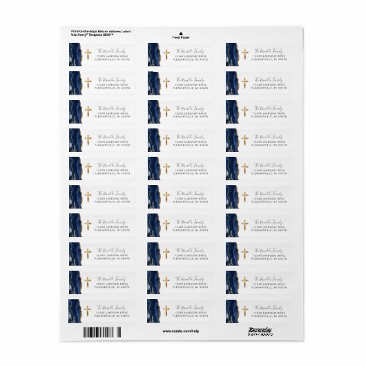 Navy Blue Agate Gold Cross Retour Adres Label (Full Sheet)