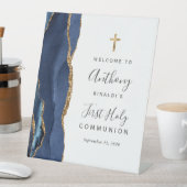 Navy Blue Agate Gold Eerste Heilige Communie Welko Reclamebord Met Voetstuk (Insitu)